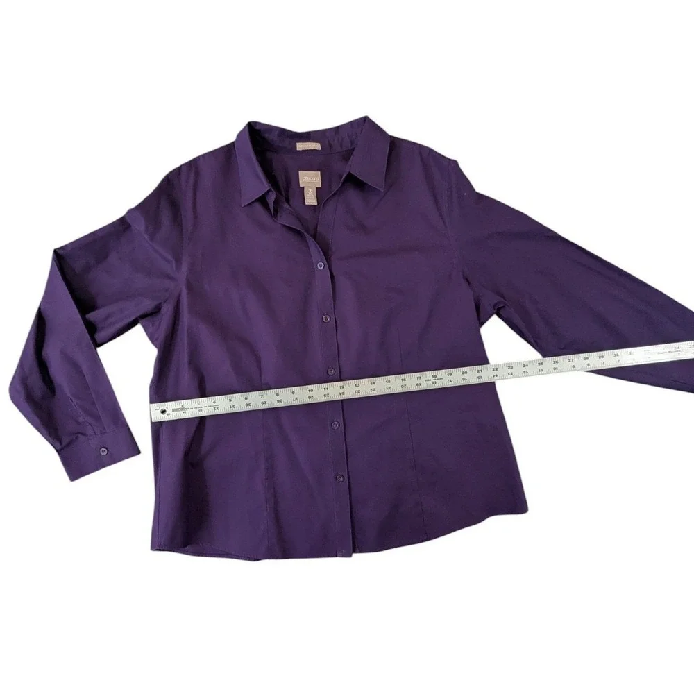 Chicos Purple Button Down Shirt Wrinkle Resistant Blouse Plum Long Sleeve Size 3